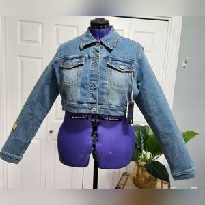 CLASH NWT  Cropped trucker-style  Embroidered Denim jacket!